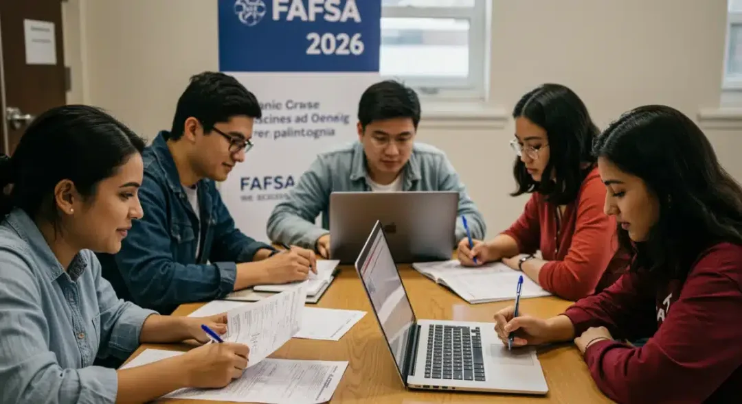 College students actively filling out FAFSA 2026 forms for federal aid