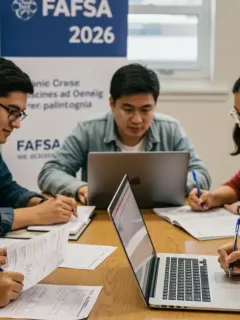 College students actively filling out FAFSA 2026 forms for federal aid