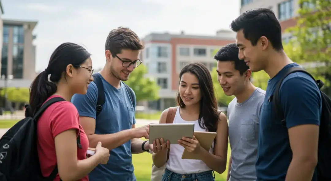College students discussing federal student aid changes on campus