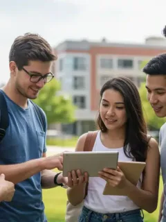 College students discussing federal student aid changes on campus