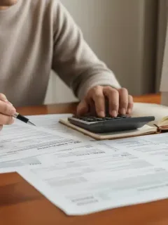 Person reviewing tax documents with calculator, symbolizing tax optimization for 2026.