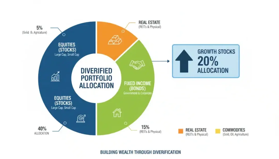 Asset allocation breakdown in a diversified portfolio