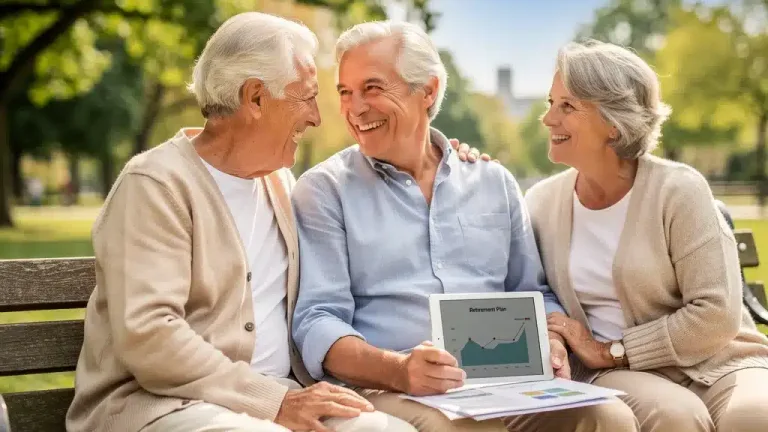 Smiling seniors discussing retirement planning on a park bench, symbolizing maximized social security benefits. Maximize Your 2026 Social Security Benefits