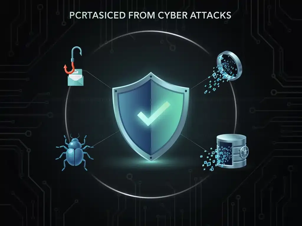 Cybersecurity shield protecting against digital threats