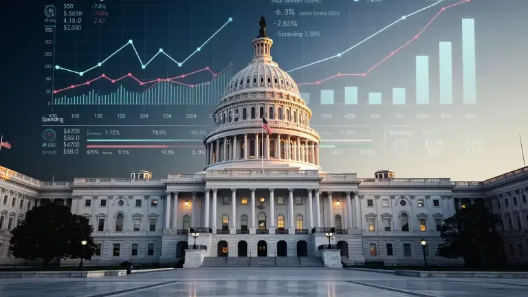 US Capitol with financial charts representing Federal Budget Proposal 2026