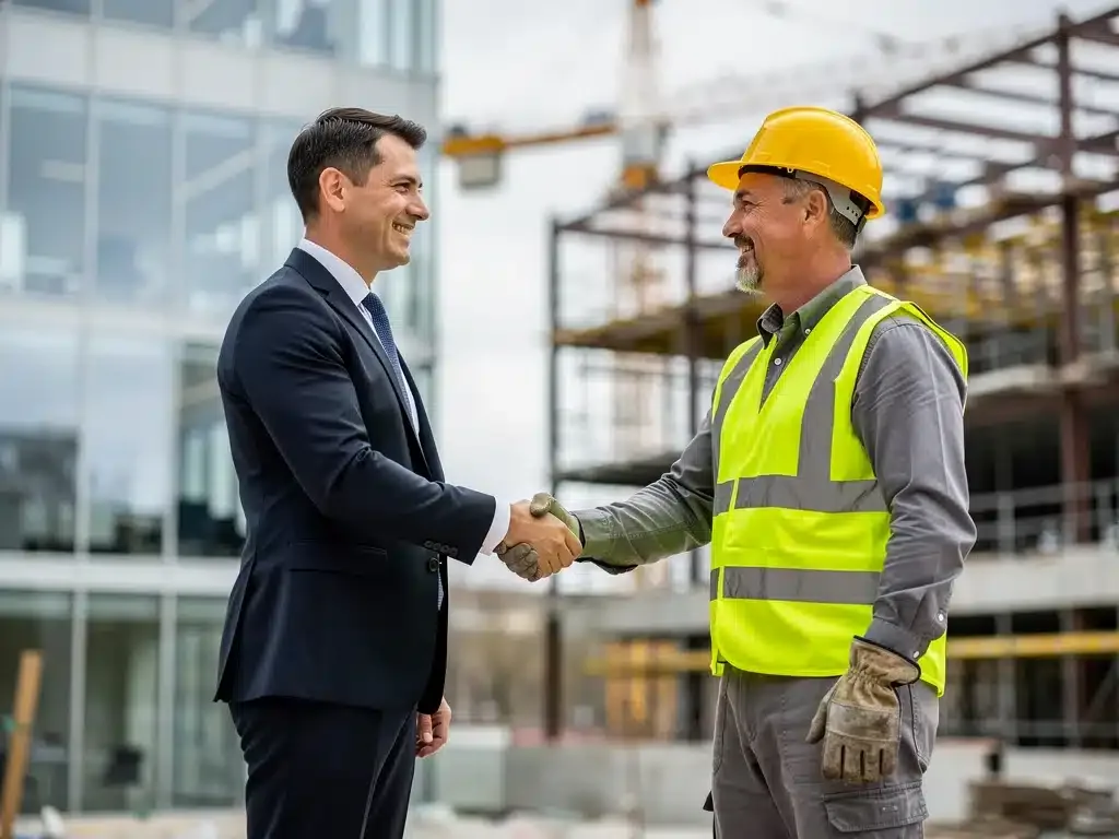 Professional lawyer shaking hands with injured worker, symbolizing successful workers' compensation claim resolution in 2026.