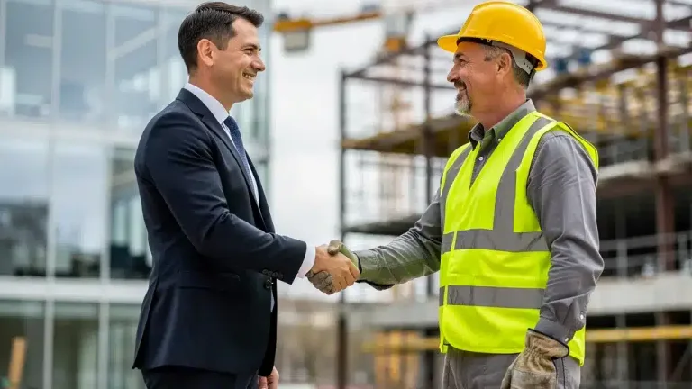 Professional lawyer shaking hands with injured worker, symbolizing successful workers' compensation claim resolution in 2026.