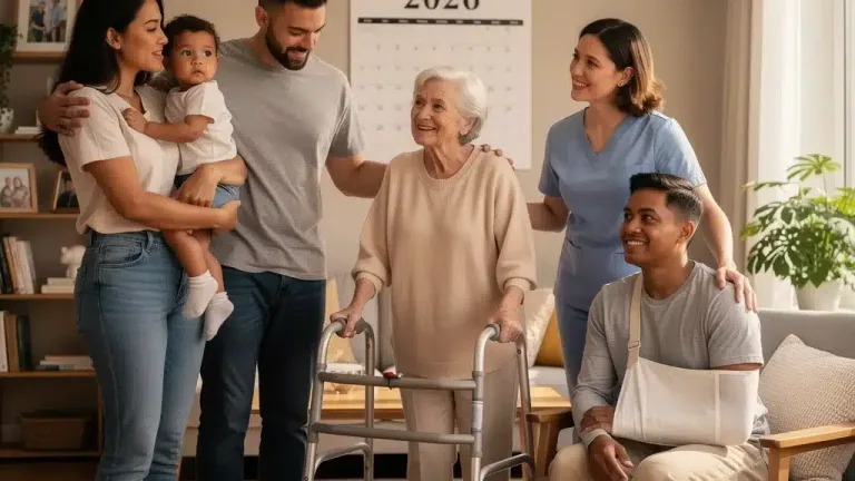 Illustration of diverse families and caregivers benefiting from state family leave policies in 2026.