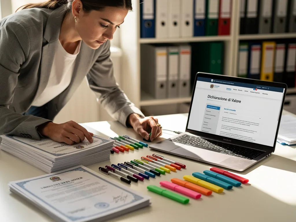 Organizing documents for Dichiarazione di Valore application