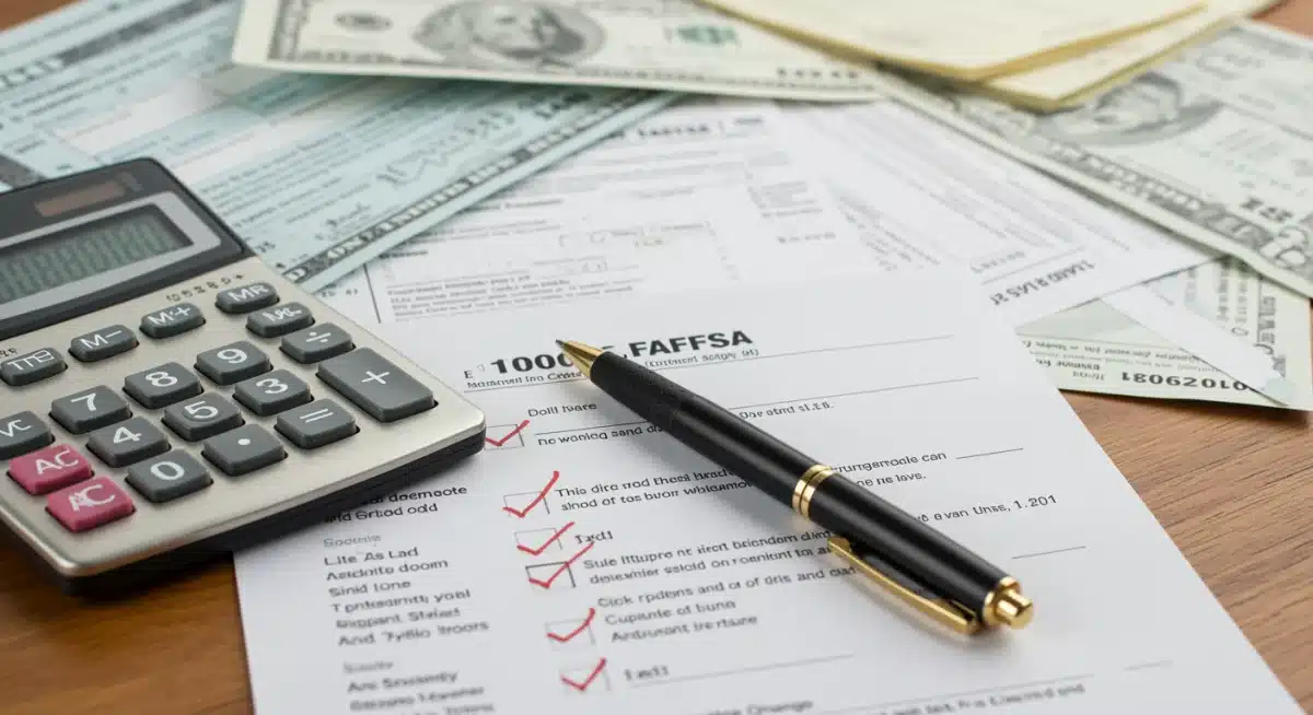 Financial documents, tax forms, and calculator on a desk for FAFSA preparation
