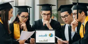 Recent graduates analyzing student loan repayment options on a laptop